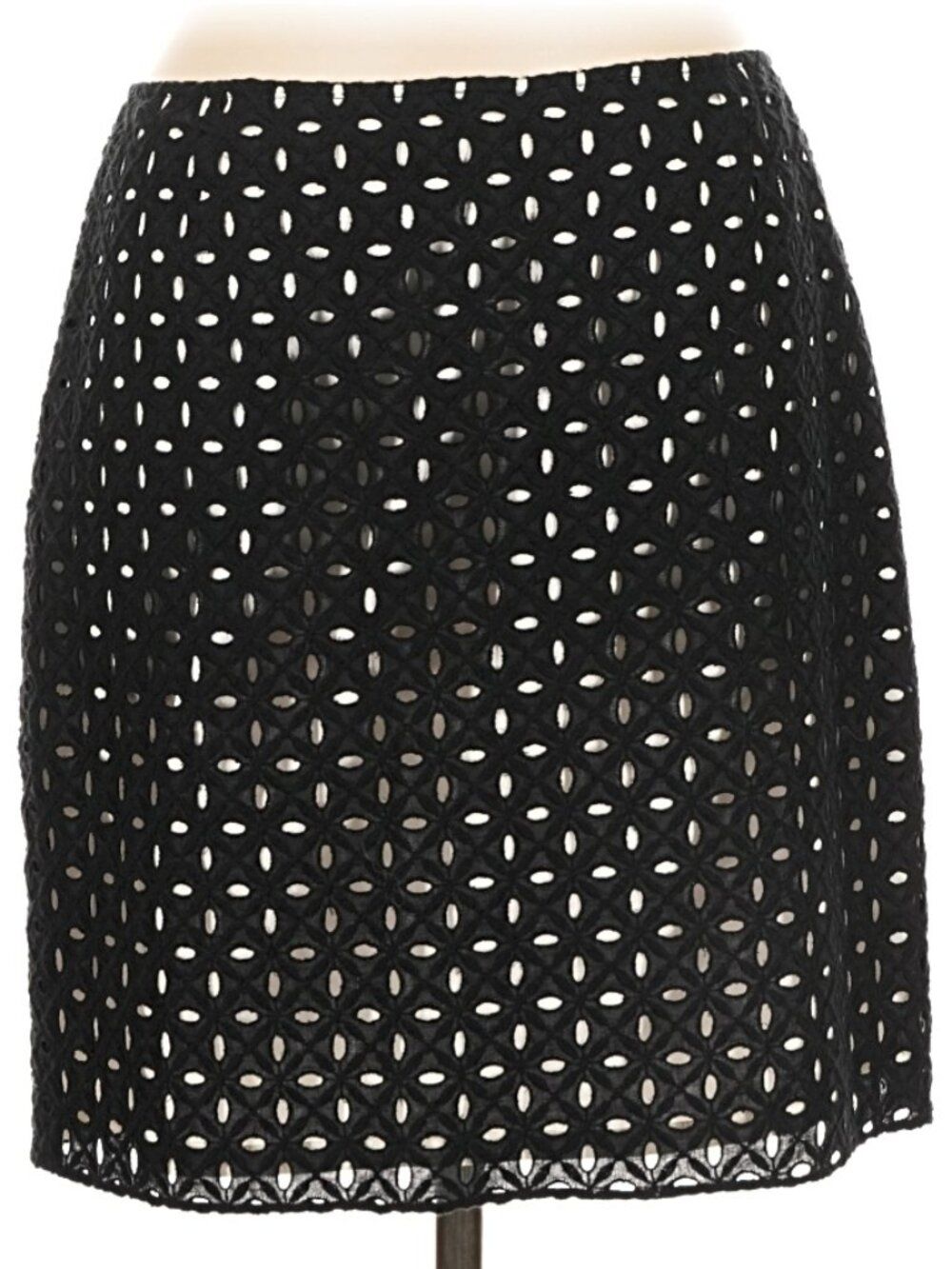 Tahari Black Cotton Eyelet Summer Mini Skirt W/White Accent Lining-Size 6